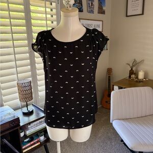 4 for $10 Black cap sleeve blouse with white butterflies